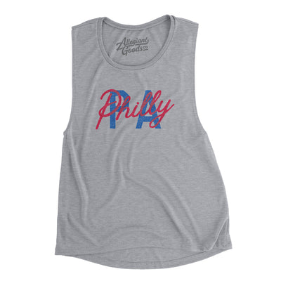 Philly Pa Overprinted Women's Flowey Scoopneck Muscle Tank-Athletic Heather-Allegiant Goods Co. Vintage Sports Apparel