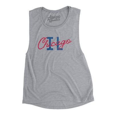 Chicago Illinois Overprinted Women's Flowey Scoopneck Muscle Tank-Athletic Heather-Allegiant Goods Co. Vintage Sports Apparel