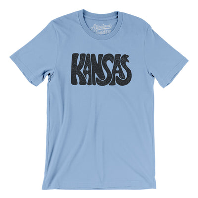 Kansas State Shape Text Men/Unisex T-Shirt-Baby Blue-Allegiant Goods Co. Vintage Sports Apparel