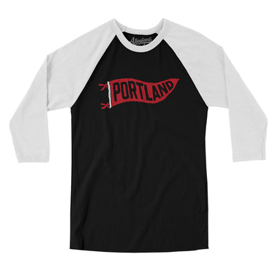 Portland Pennant Men/Unisex Raglan 3/4 Sleeve T-Shirt-Black with White-Allegiant Goods Co. Vintage Sports Apparel