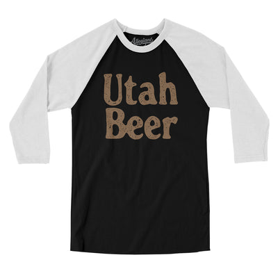Utah Beer Men/Unisex Raglan 3/4 Sleeve T-Shirt-Black with White-Allegiant Goods Co. Vintage Sports Apparel