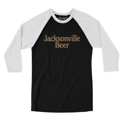 Jacksonville Beer Men/Unisex Raglan 3/4 Sleeve T-Shirt-Black with White-Allegiant Goods Co. Vintage Sports Apparel