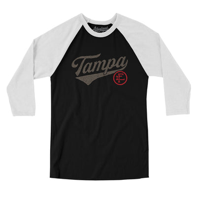 Tampa Vintage Script Men/Unisex Raglan 3/4 Sleeve T-Shirt-Black with White-Allegiant Goods Co. Vintage Sports Apparel