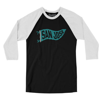 San Jose Pennant Men/Unisex Raglan 3/4 Sleeve T-Shirt-Black with White-Allegiant Goods Co. Vintage Sports Apparel