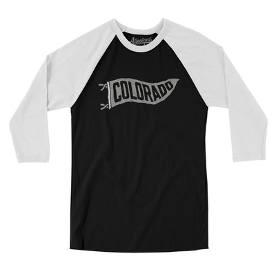 Colorado Pennant Men/Unisex Raglan 3/4 Sleeve T-Shirt-Black with White-Allegiant Goods Co. Vintage Sports Apparel