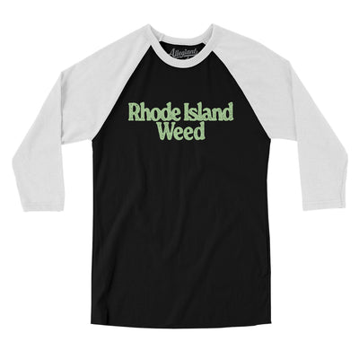 Rhode Island Weed Men/Unisex Raglan 3/4 Sleeve T-Shirt-Black with White-Allegiant Goods Co. Vintage Sports Apparel