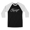 Chicago Illinois Overprinted Men/Unisex Raglan 3/4 Sleeve T-Shirt-Black with White-Allegiant Goods Co. Vintage Sports Apparel