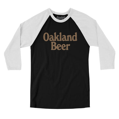 Oakland Beer Men/Unisex Raglan 3/4 Sleeve T-Shirt-Black with White-Allegiant Goods Co. Vintage Sports Apparel