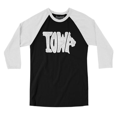 Iowa State Shape Text Men/Unisex Raglan 3/4 Sleeve T-Shirt-Black with White-Allegiant Goods Co. Vintage Sports Apparel