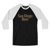 San Diego Beer Men/Unisex Raglan 3/4 Sleeve T-Shirt-Black with White-Allegiant Goods Co. Vintage Sports Apparel