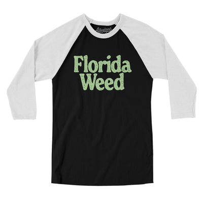 Florida Weed Men/Unisex Raglan 3/4 Sleeve T-Shirt-Black with White-Allegiant Goods Co. Vintage Sports Apparel