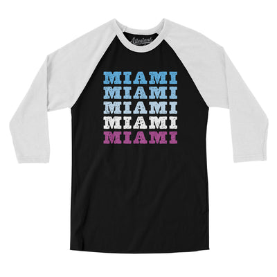 Miami Repeat Men/Unisex Raglan 3/4 Sleeve T-Shirt-Black with White-Allegiant Goods Co. Vintage Sports Apparel