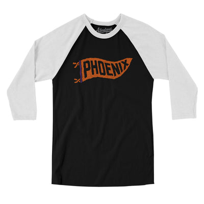 Phoenix Pennant Men/Unisex Raglan 3/4 Sleeve T-Shirt-Black with White-Allegiant Goods Co. Vintage Sports Apparel