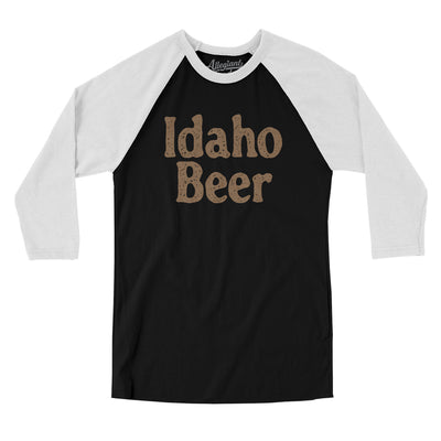 Idaho Beer Men/Unisex Raglan 3/4 Sleeve T-Shirt-Black with White-Allegiant Goods Co. Vintage Sports Apparel