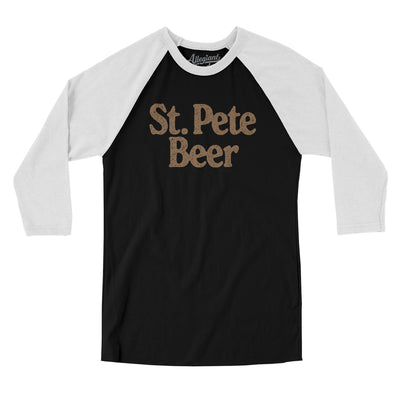 St. Pete Beer Men/Unisex Raglan 3/4 Sleeve T-Shirt-Black with White-Allegiant Goods Co. Vintage Sports Apparel