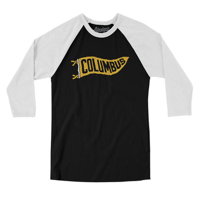 Columbus Pennant Men/Unisex Raglan 3/4 Sleeve T-Shirt-Black with White-Allegiant Goods Co. Vintage Sports Apparel