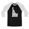 Idaho State Shape Text Men/Unisex Raglan 3/4 Sleeve T-Shirt-Black with White-Allegiant Goods Co. Vintage Sports Apparel