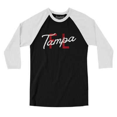 Tampa Fl Overprinted Men/Unisex Raglan 3/4 Sleeve T-Shirt-Black with White-Allegiant Goods Co. Vintage Sports Apparel