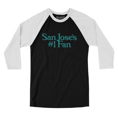 San Jose's Number 1 Fan Men/Unisex Raglan 3/4 Sleeve T-Shirt-Black with White-Allegiant Goods Co. Vintage Sports Apparel