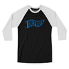 Detroit Pennant Men/Unisex Raglan 3/4 Sleeve T-Shirt-Black with White-Allegiant Goods Co. Vintage Sports Apparel