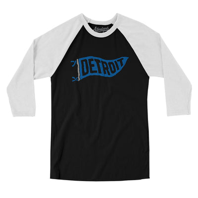 Detroit Pennant Men/Unisex Raglan 3/4 Sleeve T-Shirt-Black with White-Allegiant Goods Co. Vintage Sports Apparel