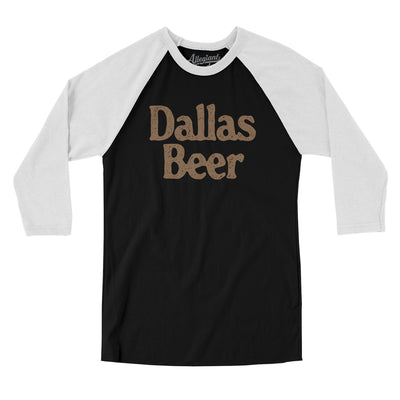 Dallas Beer Men/Unisex Raglan 3/4 Sleeve T-Shirt-Black with White-Allegiant Goods Co. Vintage Sports Apparel