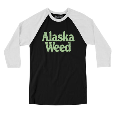 Alaska Weed Men/Unisex Raglan 3/4 Sleeve T-Shirt-Black with White-Allegiant Goods Co. Vintage Sports Apparel