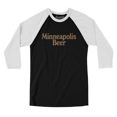 Minneapolis Beer Men/Unisex Raglan 3/4 Sleeve T-Shirt-Black with White-Allegiant Goods Co. Vintage Sports Apparel