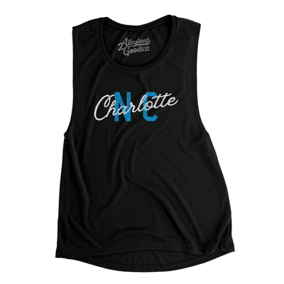 Charlotte Nc Overprinted Women's Flowey Scoopneck Muscle Tank-Black-Allegiant Goods Co. Vintage Sports Apparel