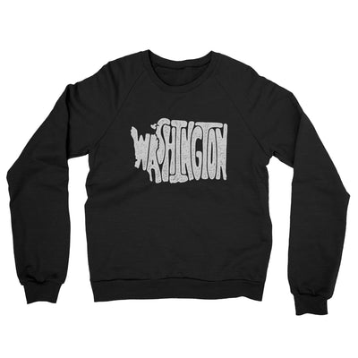 Washington State Shape Text Midweight French Terry Crewneck Sweatshirt-Black-Allegiant Goods Co. Vintage Sports Apparel