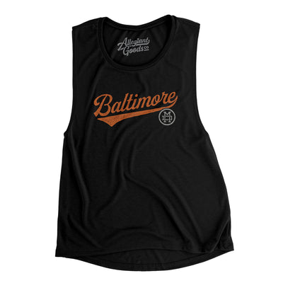 Baltimore Vintage Script Women's Flowey Scoopneck Muscle Tank-Black-Allegiant Goods Co. Vintage Sports Apparel