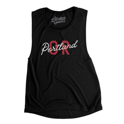Portland Or Overprinted Women's Flowey Scoopneck Muscle Tank-Black-Allegiant Goods Co. Vintage Sports Apparel