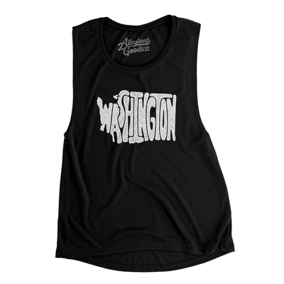 Washington State Shape Text Women's Flowey Scoopneck Muscle Tank-Black-Allegiant Goods Co. Vintage Sports Apparel