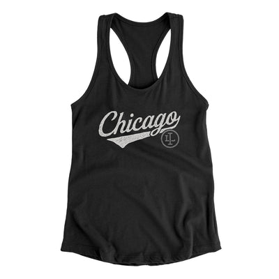 Chicago Vintage Script Women's Racerback Tank-Black-Allegiant Goods Co. Vintage Sports Apparel