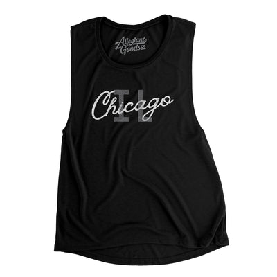 Chicago Illinois Overprinted Women's Flowey Scoopneck Muscle Tank-Black-Allegiant Goods Co. Vintage Sports Apparel