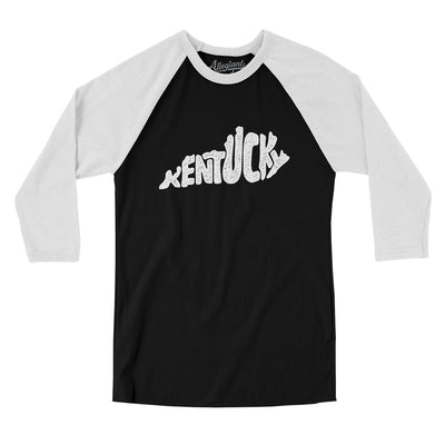 Kentucky State Shape Text Men/Unisex Raglan 3/4 Sleeve T-Shirt-Black|White-Allegiant Goods Co. Vintage Sports Apparel