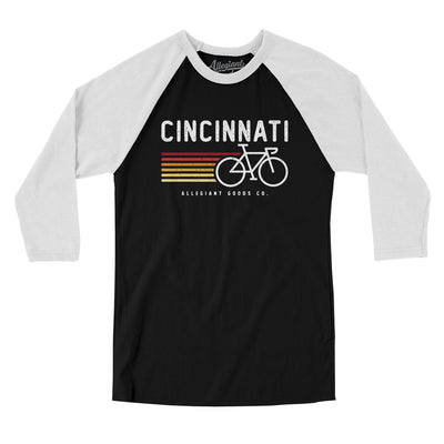 Cincinnati Cycling Men/Unisex Raglan 3/4 Sleeve T-Shirt-Black|White-Allegiant Goods Co. Vintage Sports Apparel