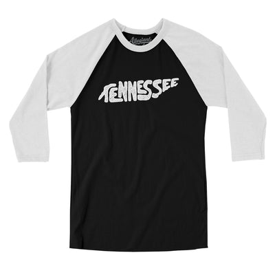 Tennessee State Shape Text Men/Unisex Raglan 3/4 Sleeve T-Shirt-Black|White-Allegiant Goods Co. Vintage Sports Apparel