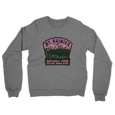 Mt. Rainier National Park Badge Midweight French Terry Crewneck Sweatshirt-Graphite Heather-Allegiant Goods Co. Vintage Sports Apparel