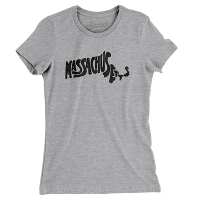 Massachusetts State Shape Text Women's T-Shirt-Heather Grey-Allegiant Goods Co. Vintage Sports Apparel