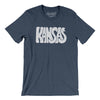 Kansas State Shape Text Men/Unisex T-Shirt-Heather Navy-Allegiant Goods Co. Vintage Sports Apparel