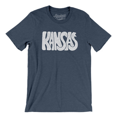 Kansas State Shape Text Men/Unisex T-Shirt-Heather Navy-Allegiant Goods Co. Vintage Sports Apparel