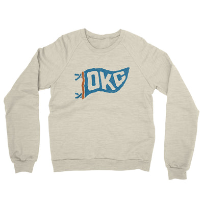 Okc Pennant Midweight French Terry Crewneck Sweatshirt-Heather Oatmeal-Allegiant Goods Co. Vintage Sports Apparel