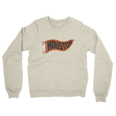 Houston Pennant Midweight French Terry Crewneck Sweatshirt-Heather Oatmeal-Allegiant Goods Co. Vintage Sports Apparel