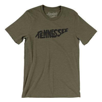 Tennessee State Shape Text Men/Unisex T-Shirt-Heather Olive-Allegiant Goods Co. Vintage Sports Apparel