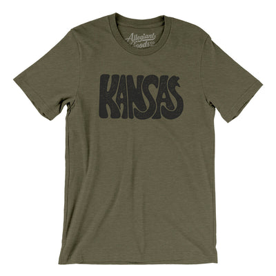 Kansas State Shape Text Men/Unisex T-Shirt-Heather Olive-Allegiant Goods Co. Vintage Sports Apparel