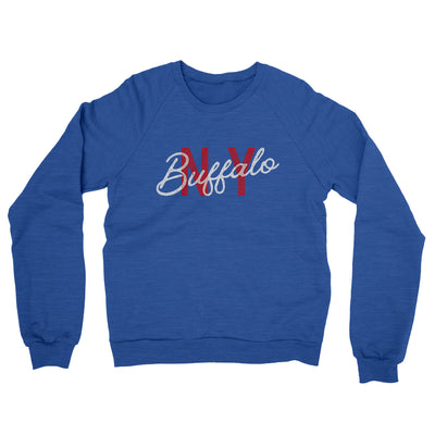 Buffalo Ny Overprinted Midweight French Terry Crewneck Sweatshirt-Heather Royal-Allegiant Goods Co. Vintage Sports Apparel