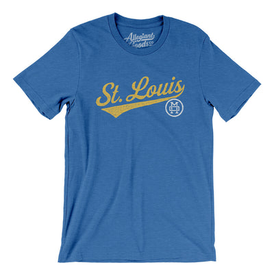 St Louis Vintage Script Men/Unisex T-Shirt-Heather True Royal-Allegiant Goods Co. Vintage Sports Apparel