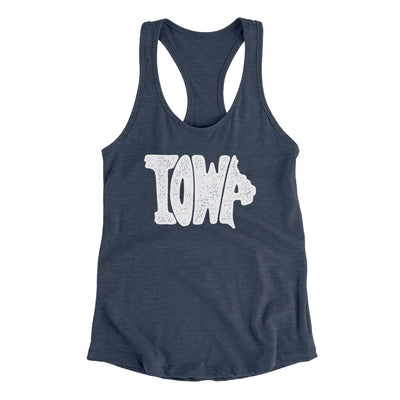 Iowa State Shape Text Women's Racerback Tank-Indigo-Allegiant Goods Co. Vintage Sports Apparel