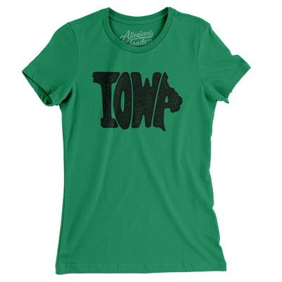 Iowa State Shape Text Women's T-Shirt-Kelly Green-Allegiant Goods Co. Vintage Sports Apparel